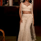 IVORY COLOUR NET HAND EMBROIDERED PALAZO PANT WITH CROP TOP & SHRUG EMBELLISHED WITH CUTDANA & SEQUINS WORK