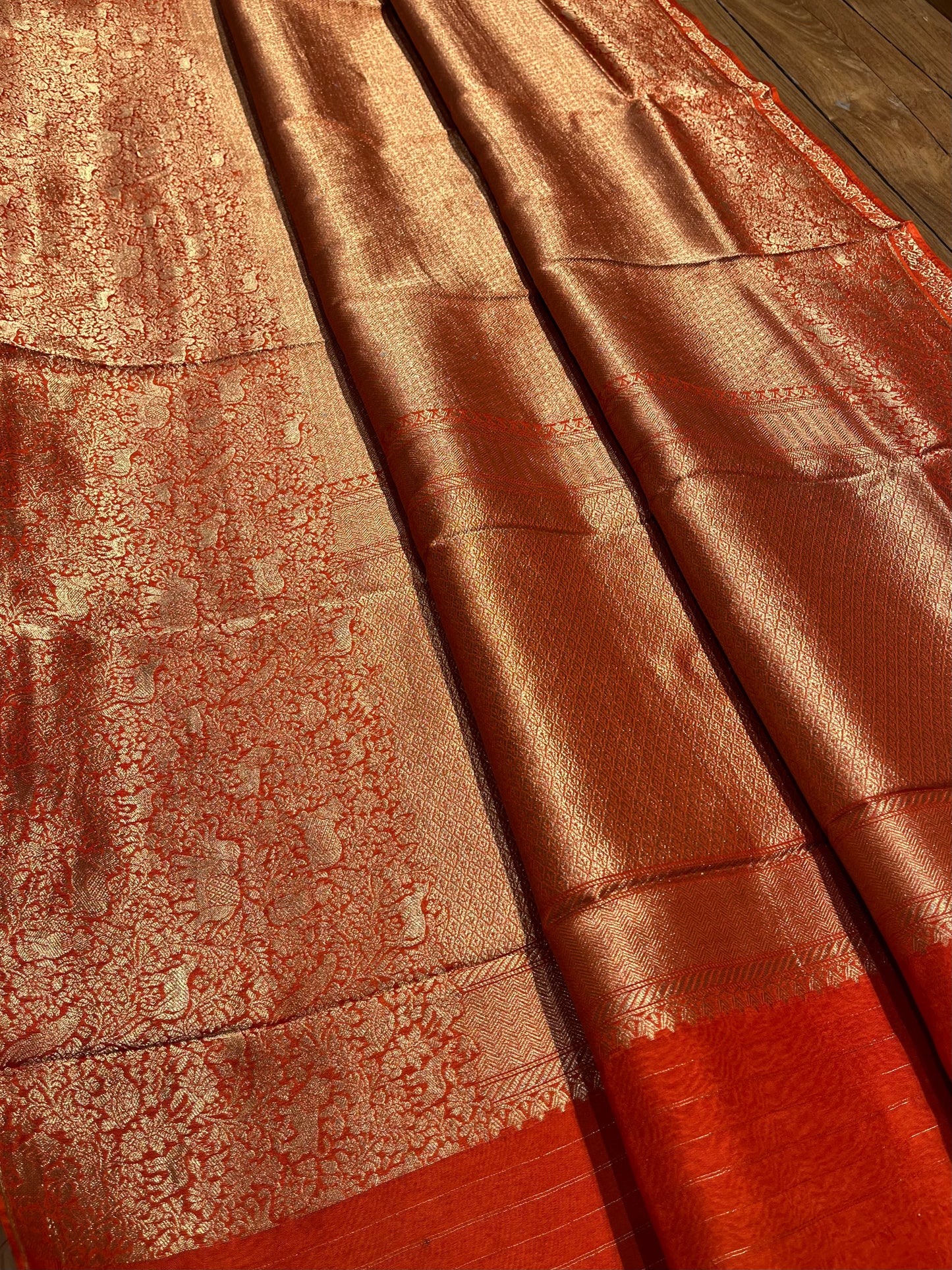 ORANGE COLOUR PLANT BASED BROCADE SAREE eWITH ZARI WEAVES - Kothari Sons