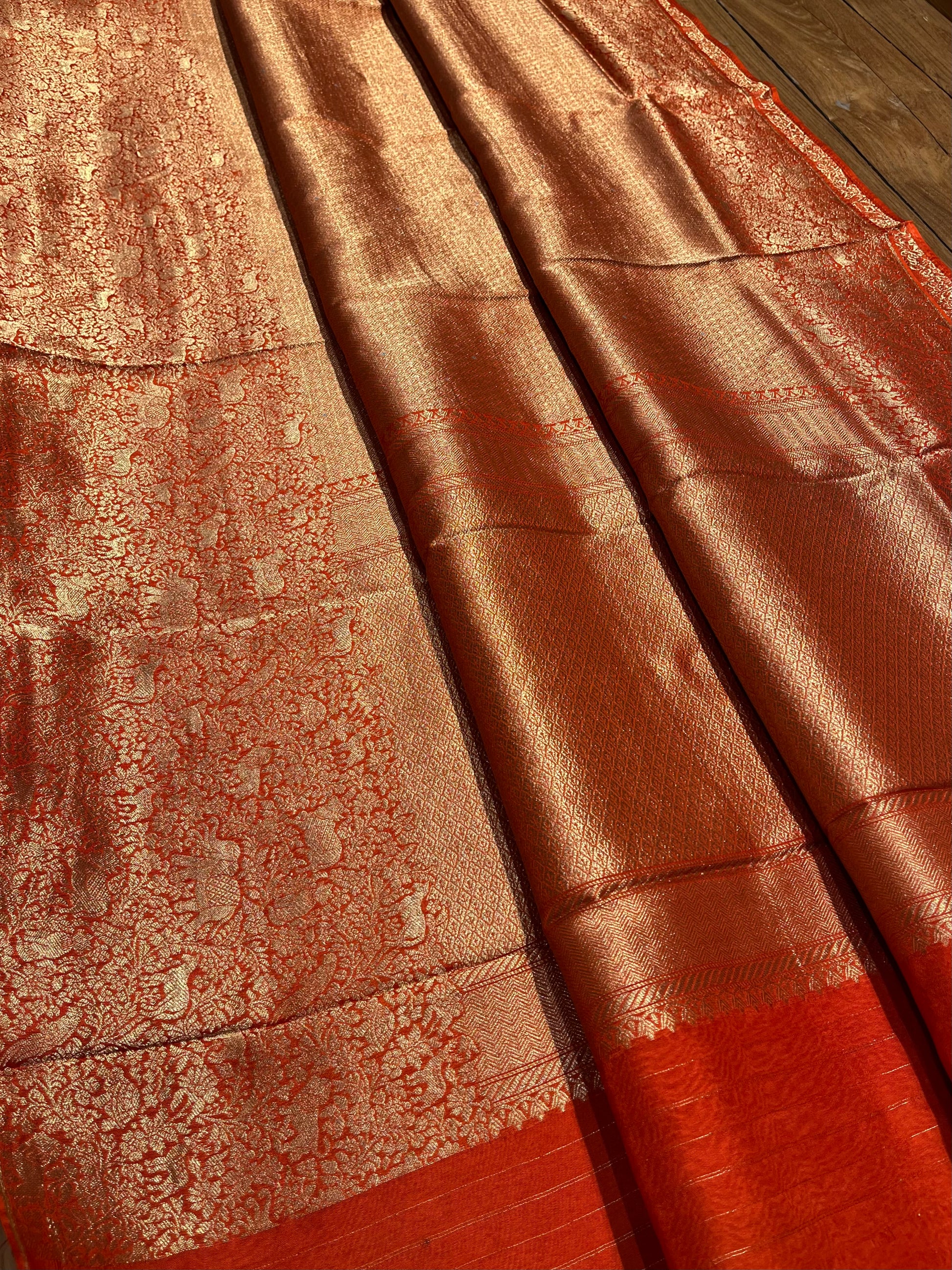 ORANGE COLOUR PLANT BASED BROCADE SAREE eWITH ZARI WEAVES - Kothari Sons