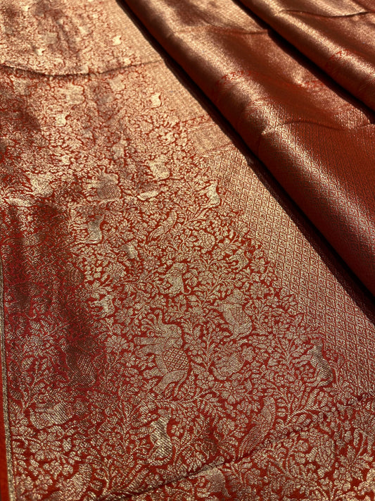 ORANGE COLOUR PLANT BASED BROCADE SAREE eWITH ZARI WEAVES - Kothari Sons