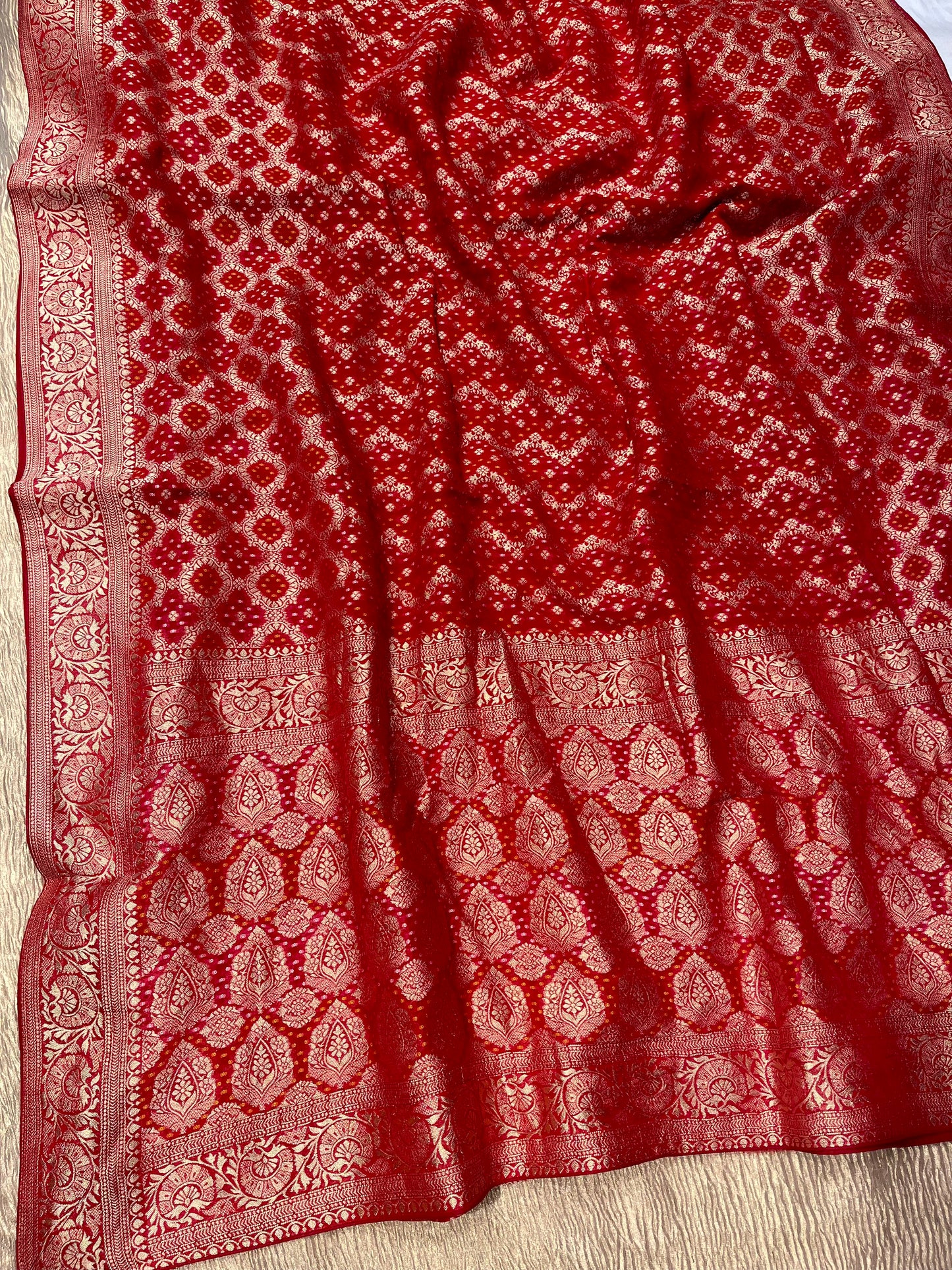 RED COLOUR GEORGETTE KHADDI SAREE EMBELLISHED WITH RESHAM WEAVE