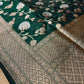 BOTTLE GREEN COLOUR SILK BANARASI SAREE EMBELLISHED WITH ZARI WEAVES