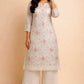 WHITE COLOUR MUL CHANDERI EMBROIDERED UNSTITCHED CO-ORD SET EMBELLISHED WITH RESHAM WORK BY SIDDHAIKA - Kothari Sons