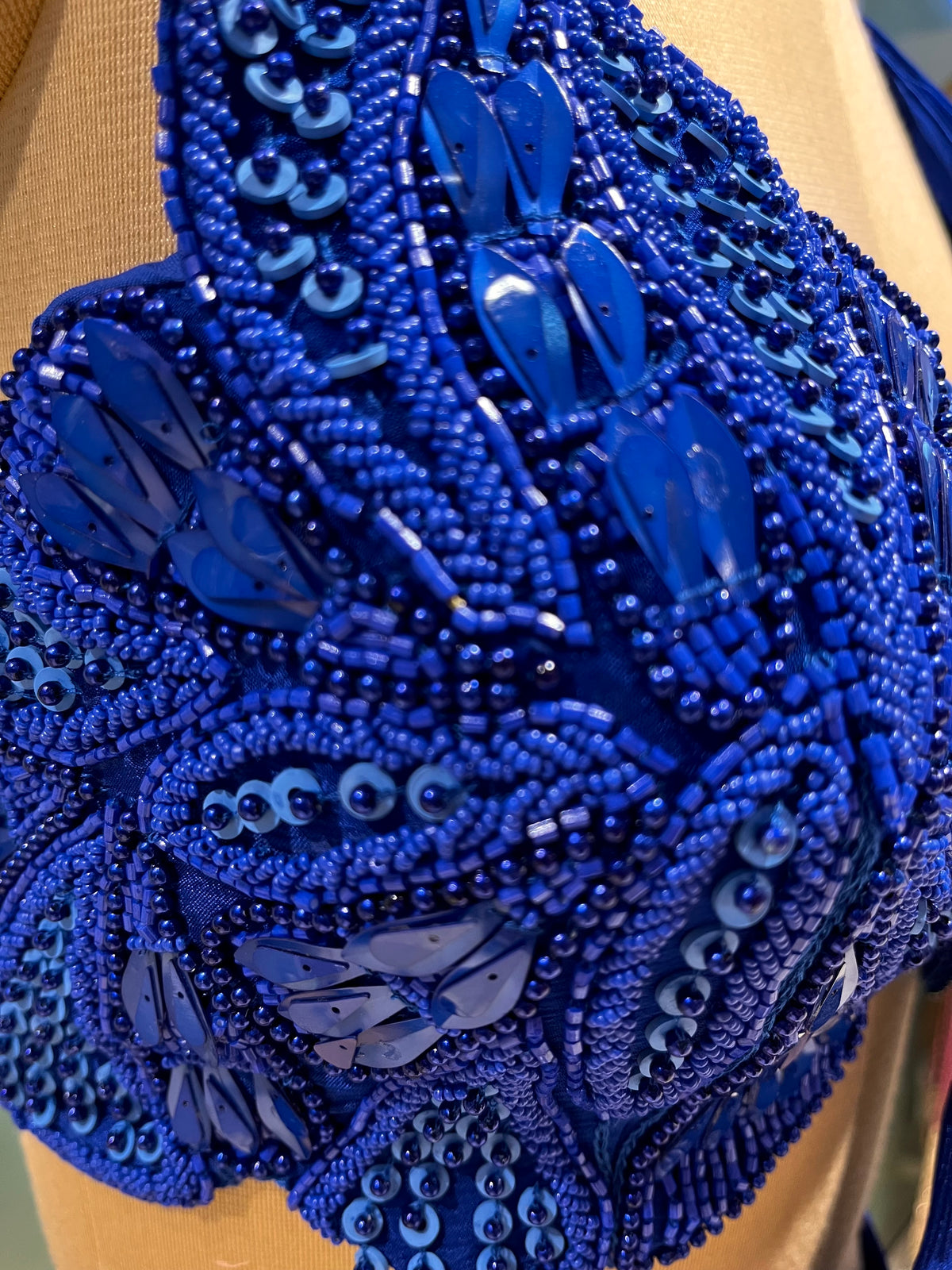 ROYAL BLUE COLOUR CHINON READYMADE SAREE WITH EMBROIDERED BLOUSE EMBELLISHED WITH BEADS & SEQUINS WORK