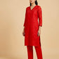 RED COLOUR MUL CHANDERI EMBROIDERED UNSTITCHED CO-ORD SET EMBELLISHED WITH RESHAM WORK & COTTON BOTTOM BY SIDDHAIKA - Kothari Sons