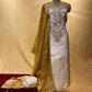 OFF WHITE COLOR GEORGETTE TISSUE UNSTITCHED SUIT WITH CONTRAST ORGANZA DUPATTA EMBELLISHED WITH ZARDOZI WORK