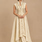 OFF WHITE SILK HIGH-LOW INDOWESTERN TALL DRESS EMBELLISHED WITH BEADS WORK ( PANT WITH CROP TOP BLOUSE & SHRUG )