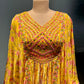 YELLOW COLOUR FLORAL PRINTED MIRROR WORK TUNIC WITH CREPE PALAZZO PANT