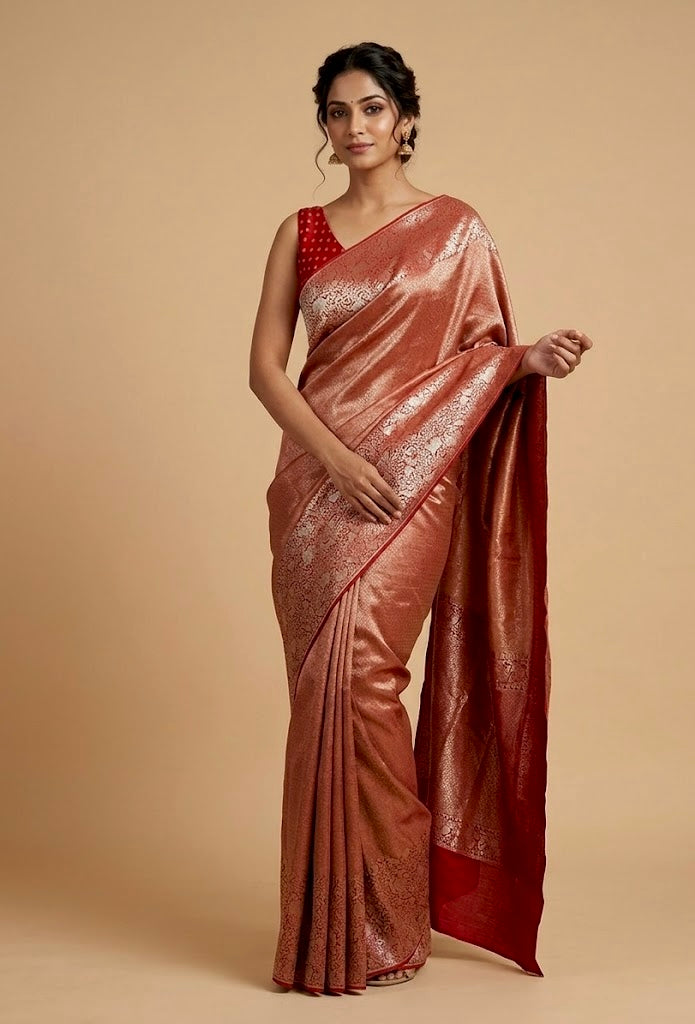 MAROON COLOUR PLANT BASED SILK BROCADE SAREE EMBELLISHED WITH ZARI WEAVES - Kothari Sons