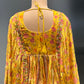 YELLOW COLOUR FLORAL PRINTED MIRROR WORK TUNIC WITH CREPE PALAZZO PANT