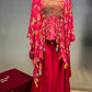 HOT PINK COLOUR CREPE SILK FLORAL PRINTED MIRROR EORK TUNIC & PALAZZO PANT