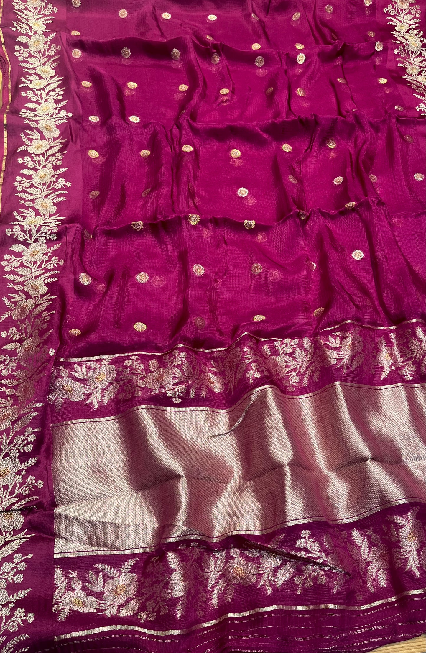 WINE COLOUR PURE KOTA DORIA SAREE EMBELLISHED WITH ZARI BORDER & BUTTI - Kothari Sons