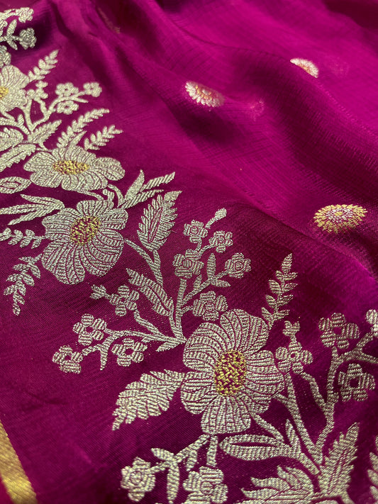 WINE COLOUR PURE KOTA DORIA SAREE EMBELLISHED WITH ZARI BORDER & BUTTI - Kothari Sons