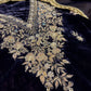 BLUE COLOUR VELVET UNSTITCHED ZARDOZI EMBROIDERED SUIT WITH KORA SILK DUPATTA & CREPE SILK BOTTOM