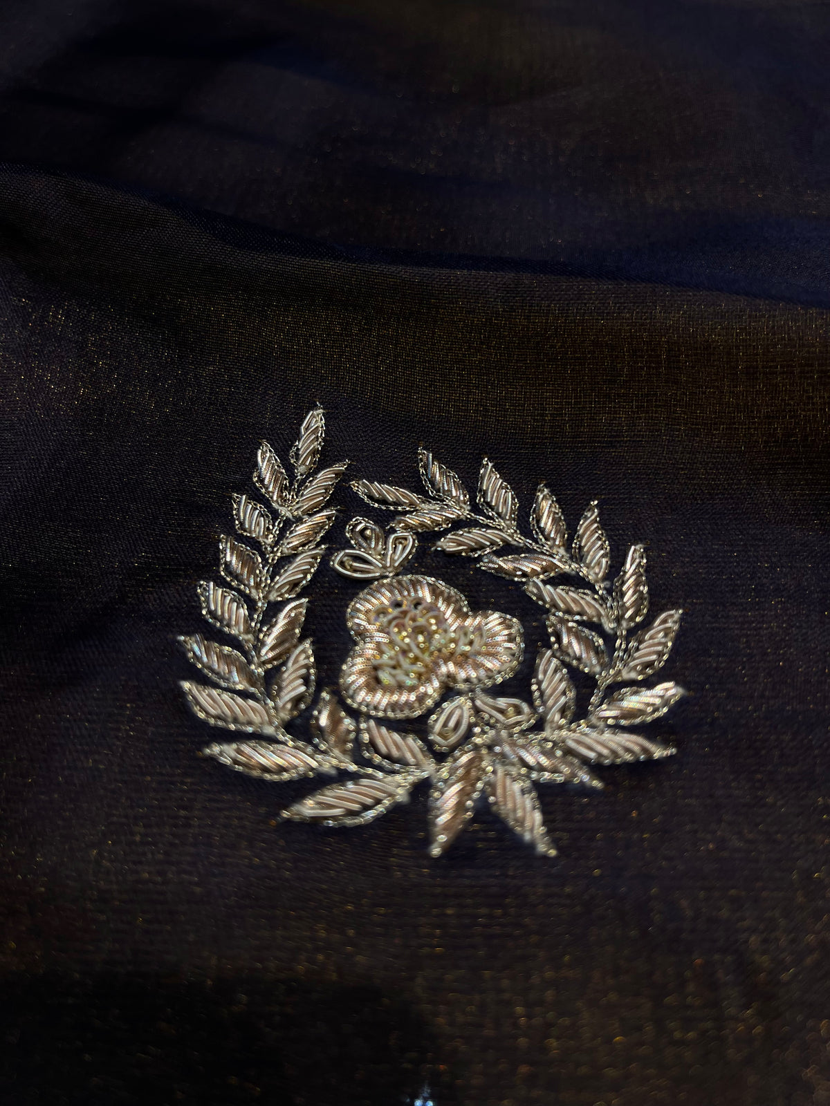 BLUE COLOUR VELVET UNSTITCHED ZARDOZI EMBROIDERED SUIT WITH KORA SILK DUPATTA & CREPE SILK BOTTOM