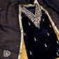 BLUE COLOUR VELVET UNSTITCHED ZARDOZI EMBROIDERED SUIT WITH KORA SILK DUPATTA & CREPE SILK BOTTOM