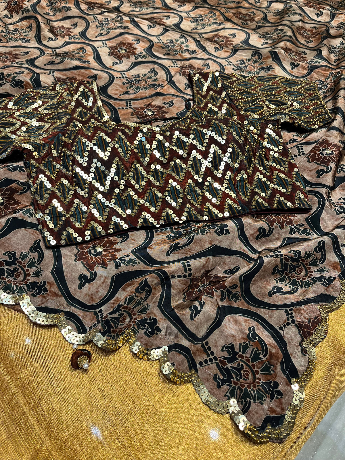 CREPE SILK READYMADE BLOUSE SAREE EMBELLISHED WITH SEQUINS WORK
