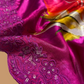 PURPLE CHINON SATIN PRINTED SAREE WITH RESHAM EMBROIDERED BORDER
