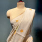 BEIGE COLOUR MUSLIN JAMDANI SAREE WITH MISTARD BLOUSE