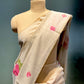 BEIGE COLOUR JAMDANI MUSLIN SAREE WITH PINK BLOUSE