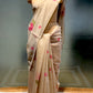 BEIGE COLOUR JAMDANI MUSLIN SAREE WITH PINK BLOUSE