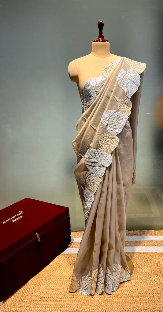 COPPER TISSUE ORGANZA TISSUE APPLIQUE WORK SAREE