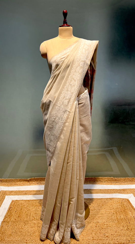 BEIGE COLOUR MUSLIN JAMDANI SAREE