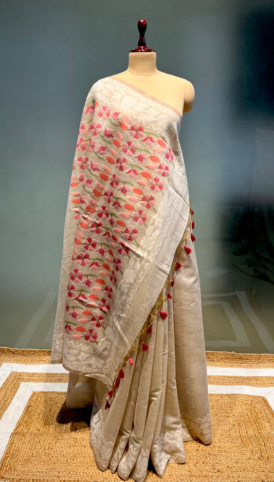 BEIGE COLOUR MUSLIN JAMDANI SAREE