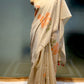 BEIGE COLOUR MUSLIN SILK SAREE WITH CONTRAST BLOUSE