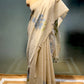 BEIGE COLOUR MUSLIN JAMDANI SAREE WITH CONTRAST BLOUSE