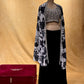 BLACK COLOR INDOWESTERN CREPE SILK PALAZZO PANT WITH EMBROIDERED CROP TOP & SHRUG EMBELLISHED WITH BEADS WORK