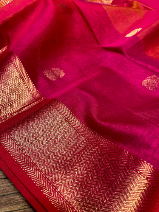 SHADED PINK MAHESHWARI SILK SAREE WITH ZARI BORDER - Kothari Sons