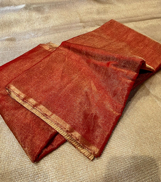 RED COLOUR PURE CHANDERI SAREE EMBELLISHED WITH ZARI WEAVES