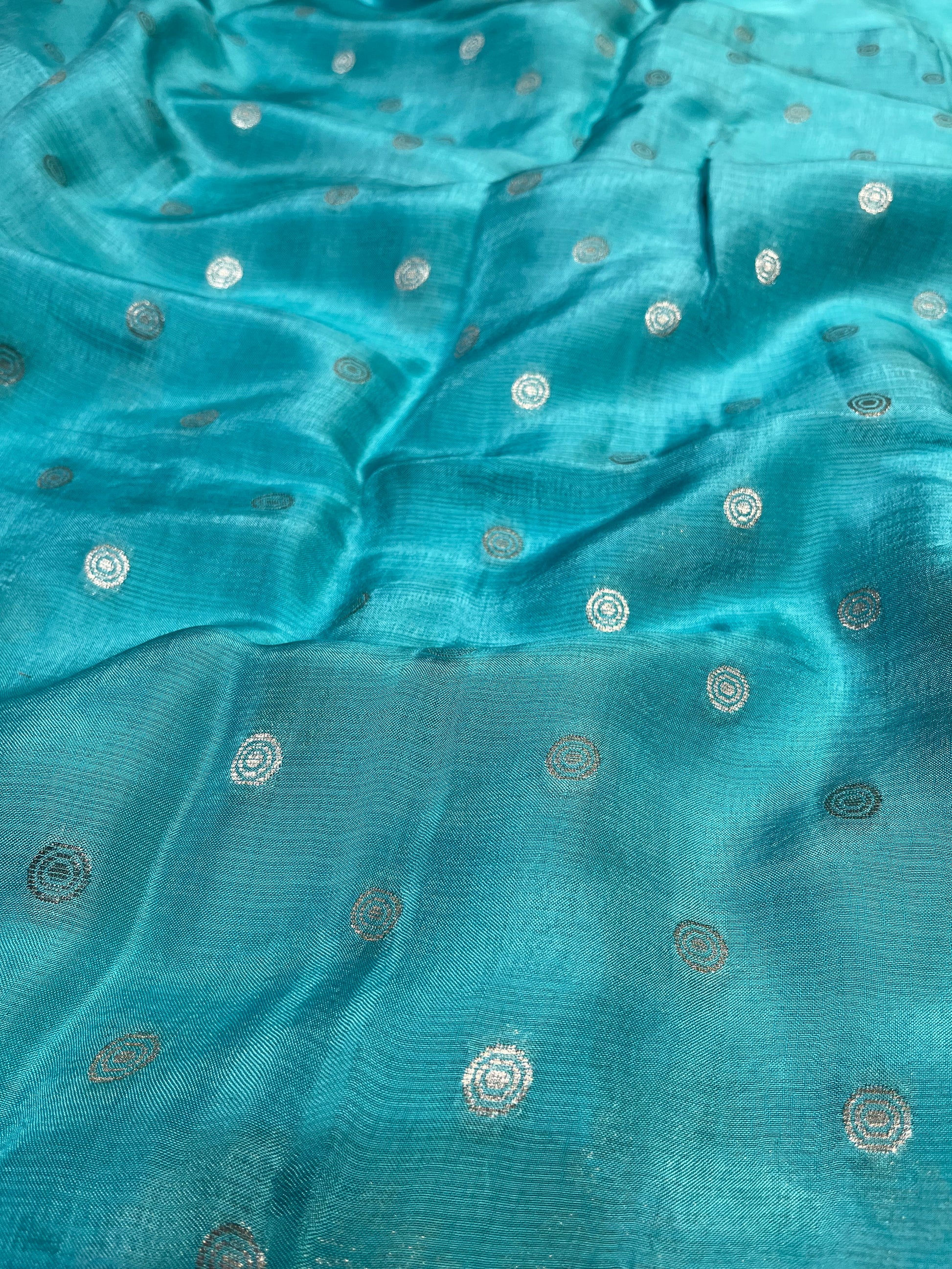 CYAN BLUE COLOUR KOTA DORIA SAREE WITH ZARI BORDER & BUTTI - Kothari Sons
