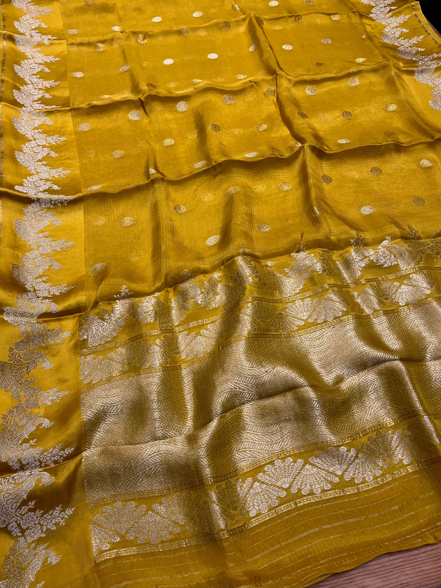 MUSTARD COLOUR KOTA DORIA SAREE WITH ZARI BORDER & BUTTI - Kothari Sons