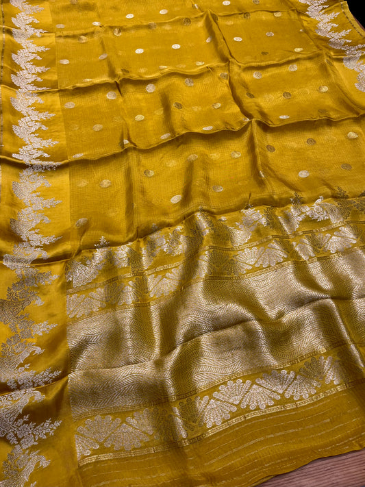 MUSTARD COLOUR KOTA DORIA SAREE WITH ZARI BORDER & BUTTI - Kothari Sons