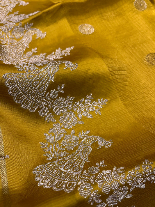 MUSTARD COLOUR KOTA DORIA SAREE WITH ZARI BORDER & BUTTI - Kothari Sons