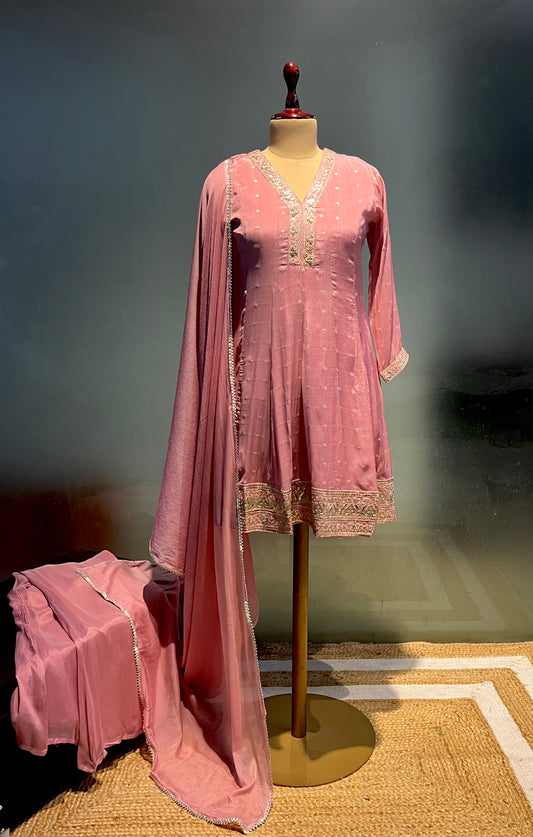 PINK COLOUR CHINON READYMADE SUIT WITH PALAZZO PANT