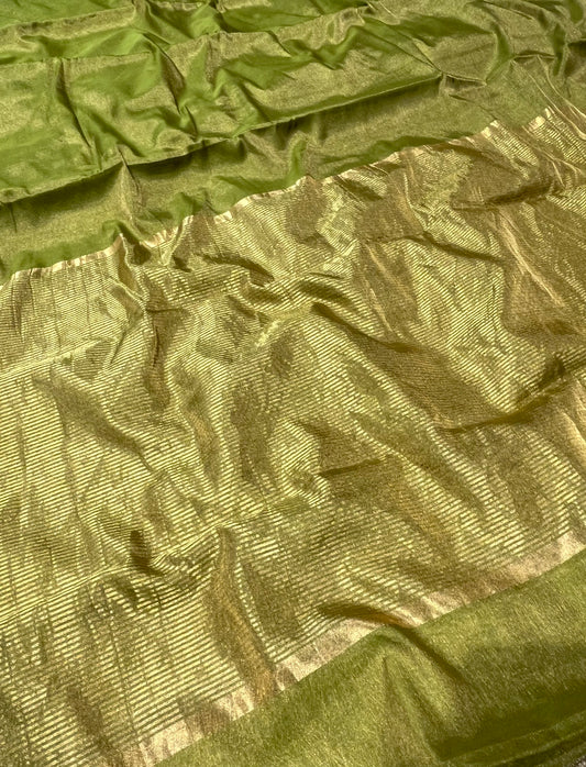 GREEN COLOUR PURE CHANDERI SAREE EMBELLISHED WITH ZARI WEAVES