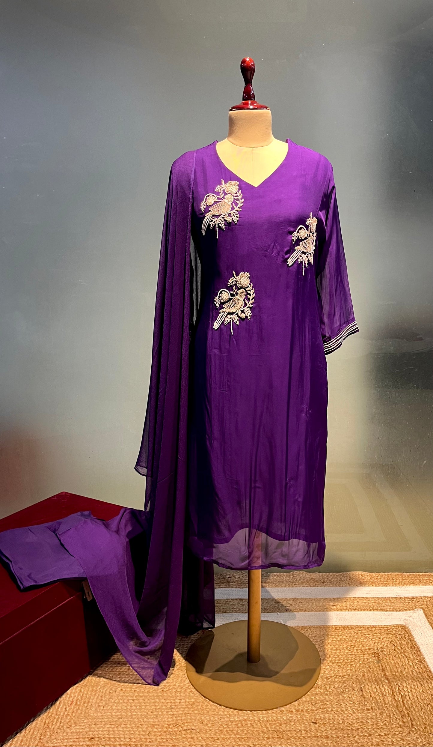 PURPLE COLOUR ORGANZA READYMADE SUIT EMBELLISHED WITH CUTDANA & BEADS WORK