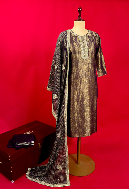 VOILET PURPLE COLOUR CHANDERI TISSUE READYMADE SUIT EMBELLISHED WITH ZARDOZI WORK