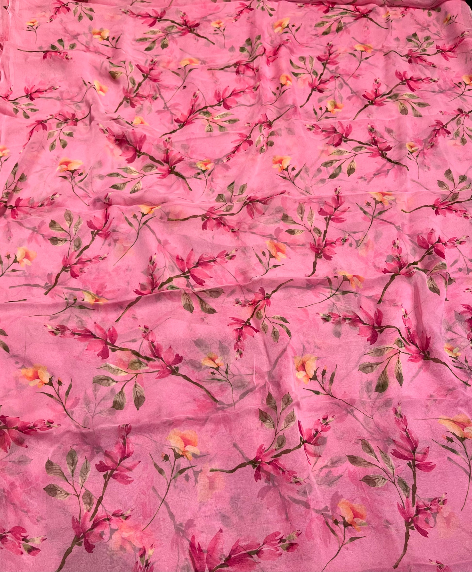 PINK COLOUR FLORAL PRINTED CHIFFON SAREE WITH CHINON BLOUSE - Kothari Sons
