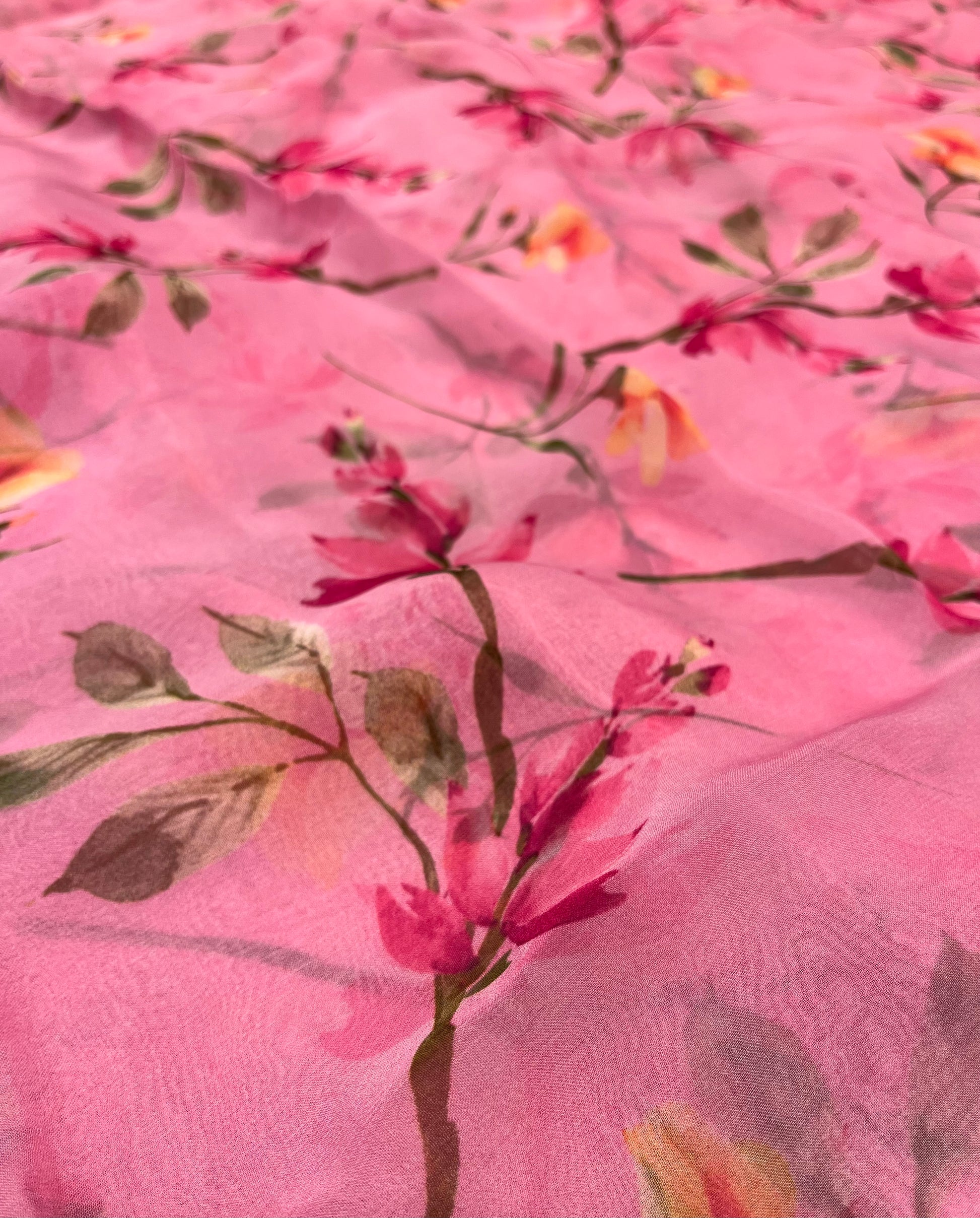 PINK COLOUR FLORAL PRINTED CHIFFON SAREE WITH CHINON BLOUSE - Kothari Sons