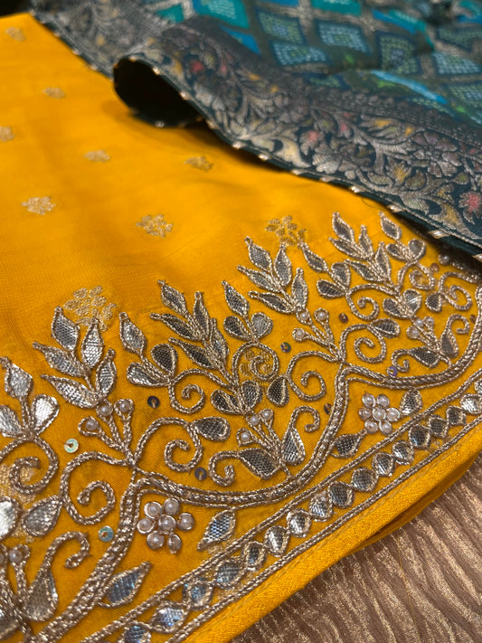 YELLOW COLOUR JEORGETTE UNSTITCHED SUIT WITH GOTA PATTI WORK