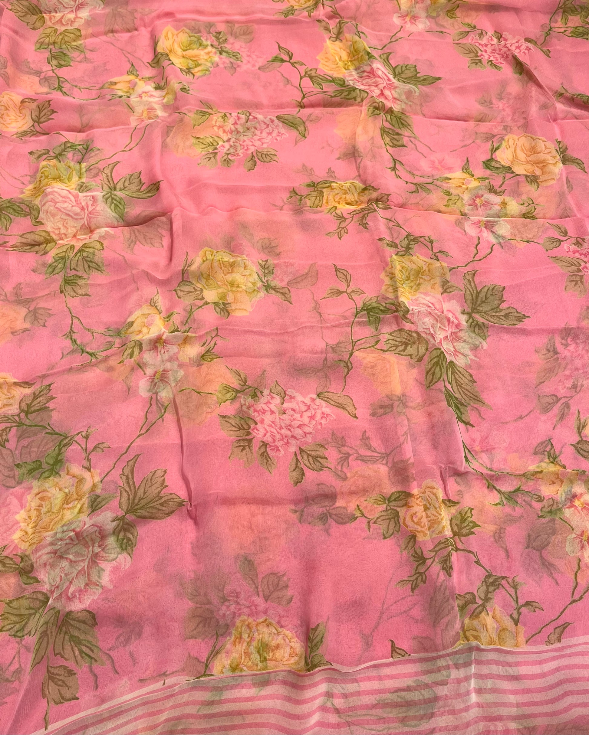 PINK FLORAL PRINTED CHIFFON SAREE WITH CHINON BLOUSE - Kothari Sons