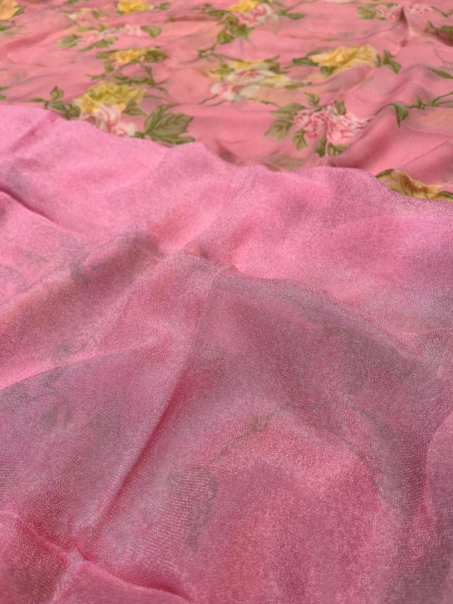 PINK FLORAL PRINTED CHIFFON SAREE WITH CHINON BLOUSE - Kothari Sons