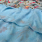 SLY BLUE FLORAL PRINTED CHIFFON SAREE WITH CHINON BLOUSE - Kothari Sons