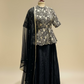 BLACK EMBROIDERED PEPLUM JACKET WITH CHINON PALAZZO AND NET DUPATTA