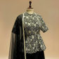 BLACK EMBROIDERED PEPLUM JACKET WITH CHINON PALAZZO AND NET DUPATTA