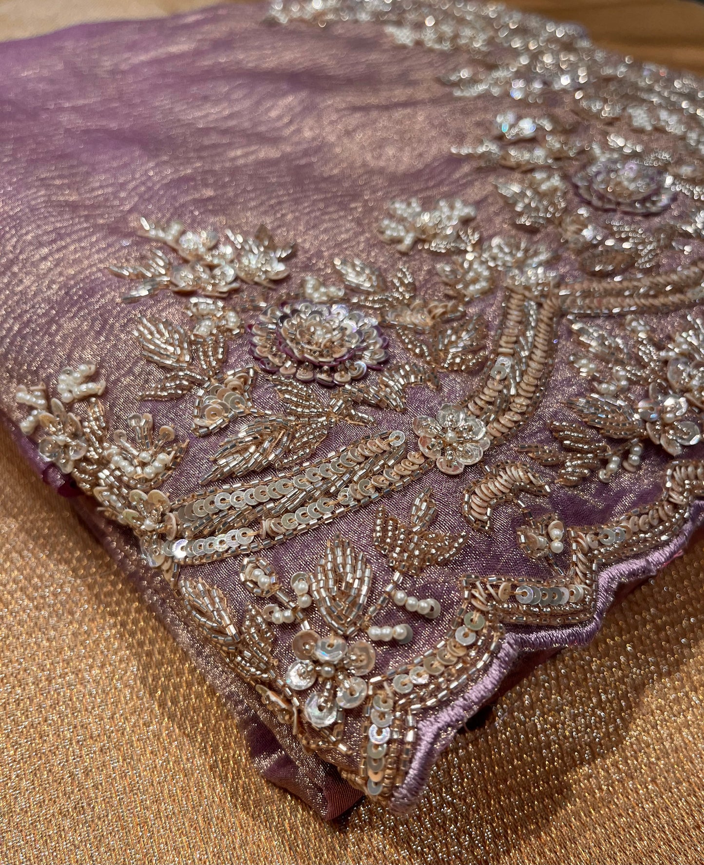 PURPLE COLOUR CRUSHED TISSUE EMBROIDERED SAREE EMBELLISHED WITH CUTDANA & SEQUINS WORK